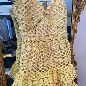LULU’S Yellow Lace/Embroidered Mini Dress